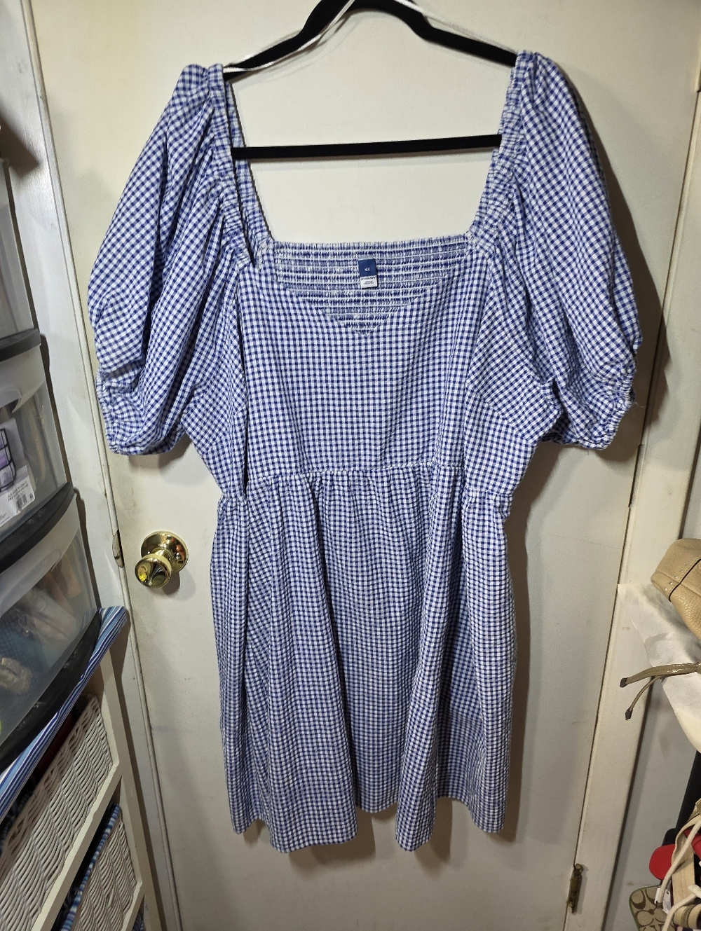 Old Navy Women's Fit & Flare Puff-Sleeve Seersucker gingham Mini Dress 3X